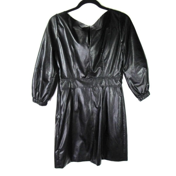 ba&sh Sae Faux Leather Mini Dress 3/4 Sleeves in Black Size Small - Picture 7 of 10